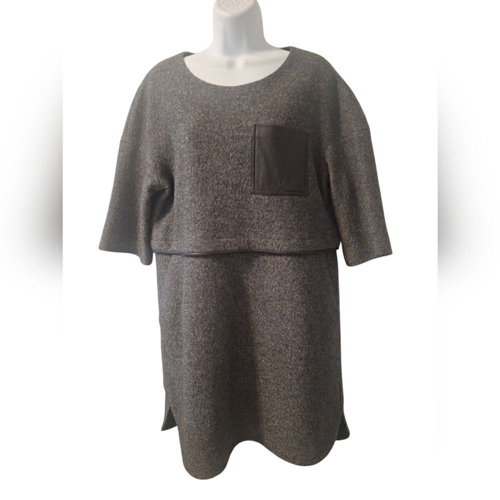 Madewell Installation dress charcoal wool blend leather pocket L